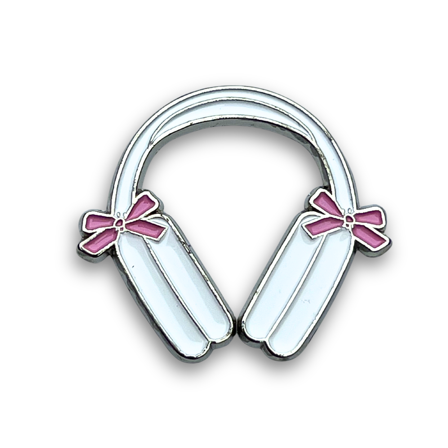 white headphone with pink bow Metal Phone Sticker With 3M Sticky Backing