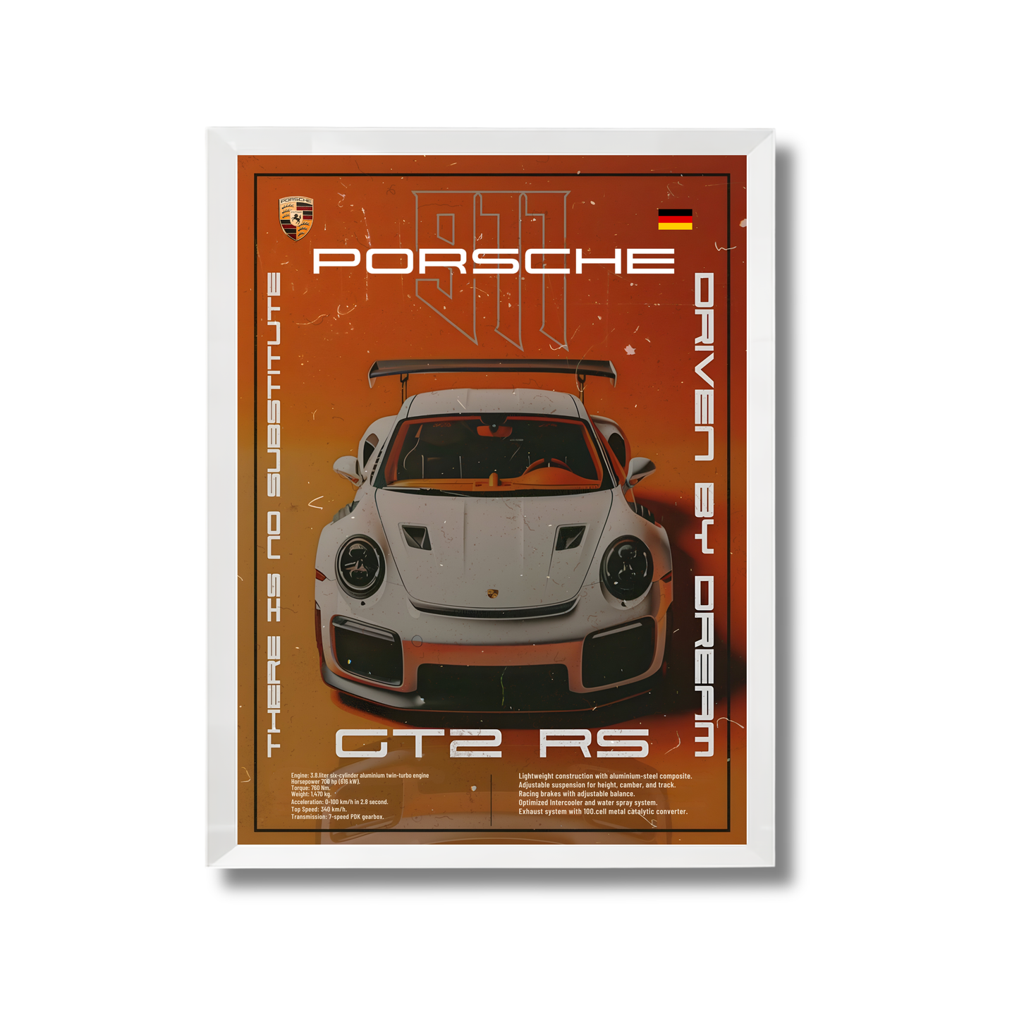 white porche GT2 RS orange poster #16
