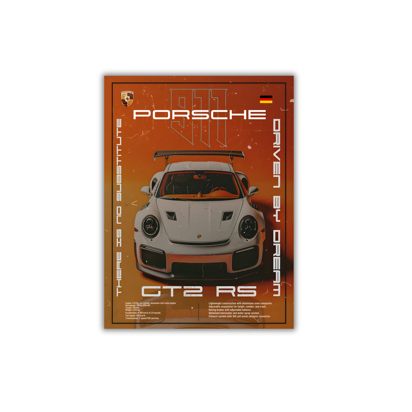 white porche GT2 RS orange poster #16