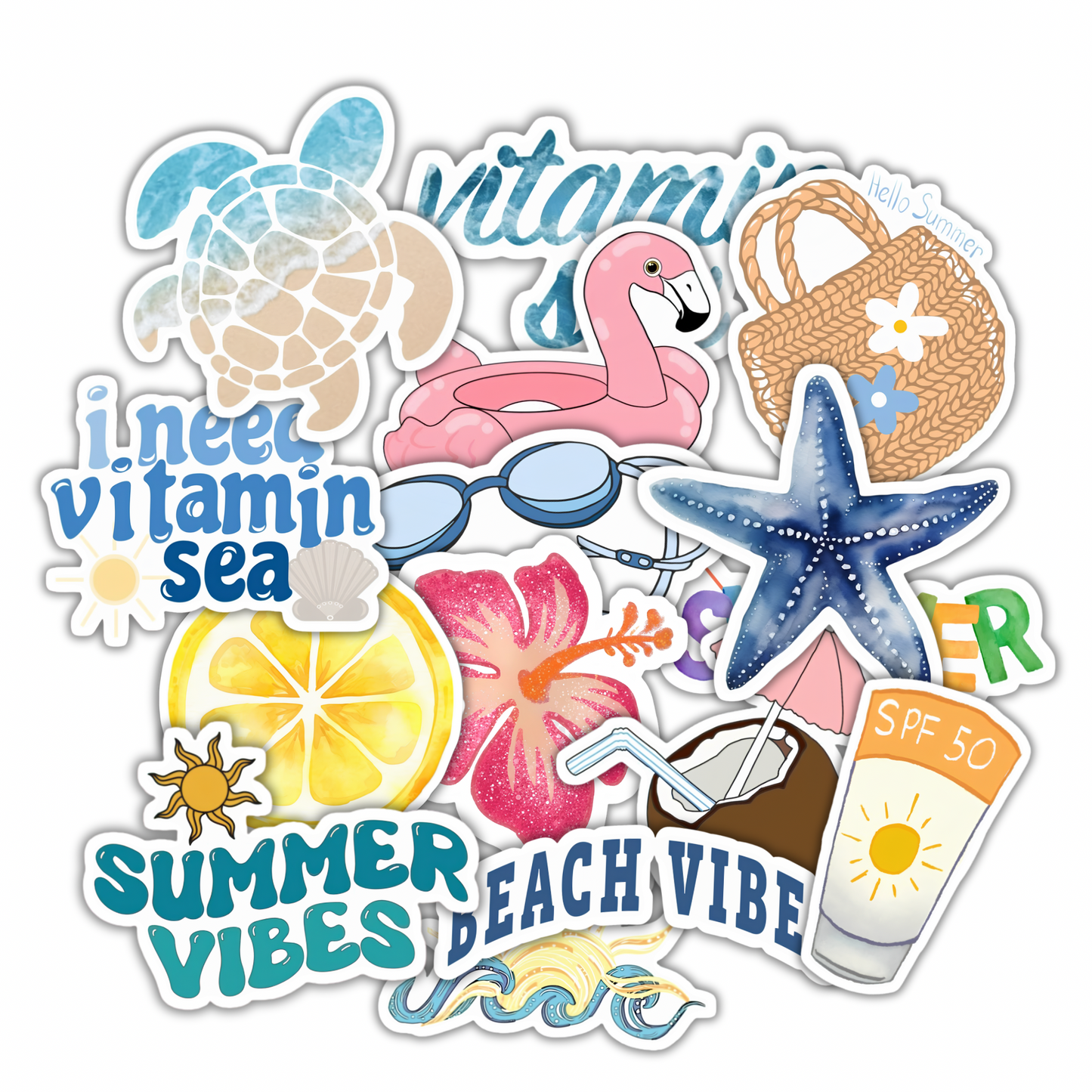 15 Pcs Summer Stickers Pack (A4 Sheet)