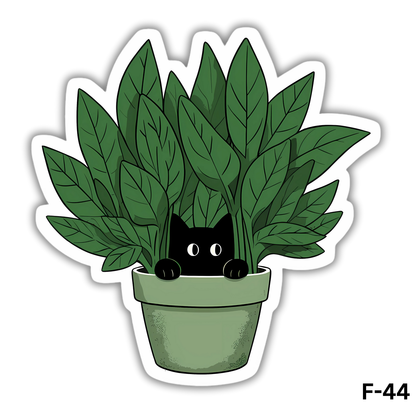 Black Cat in Plant Vase(F-44)