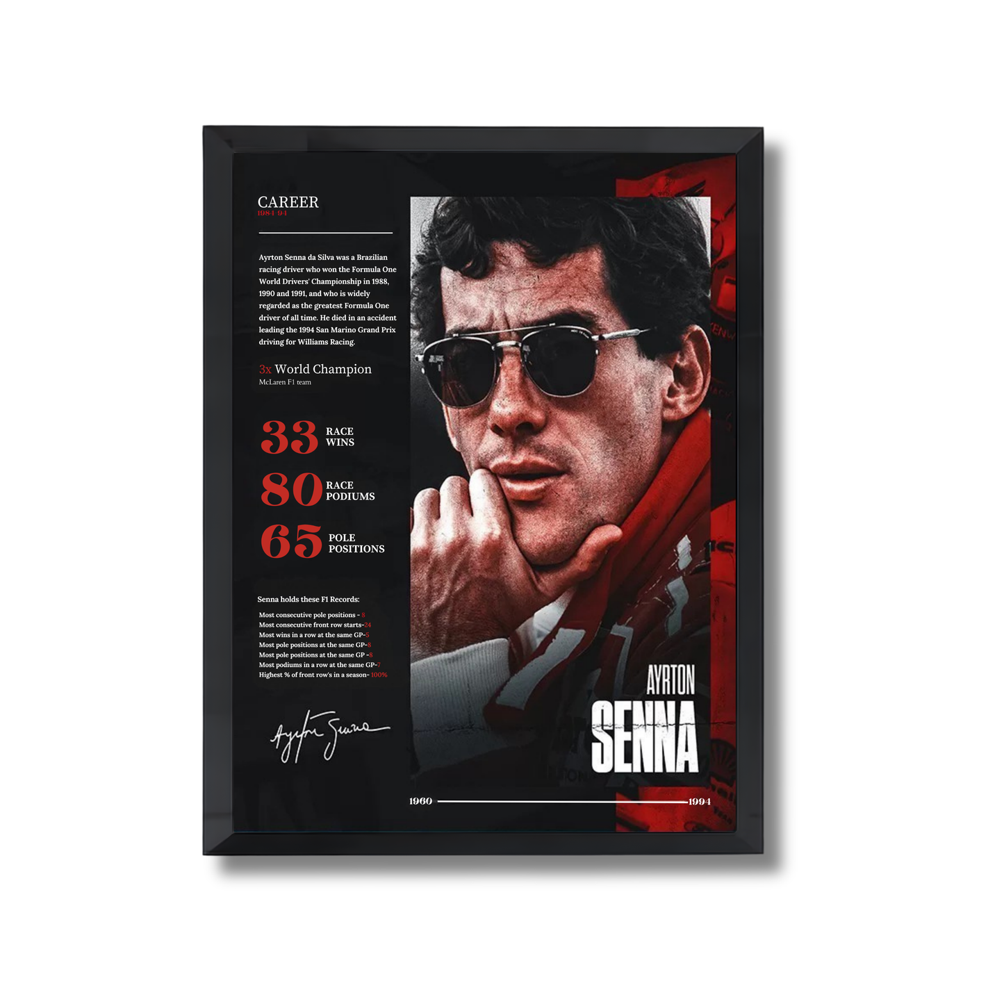 the career of the late Brazilian racing legend, Ayrton Senna. Formula 1 Poster #701