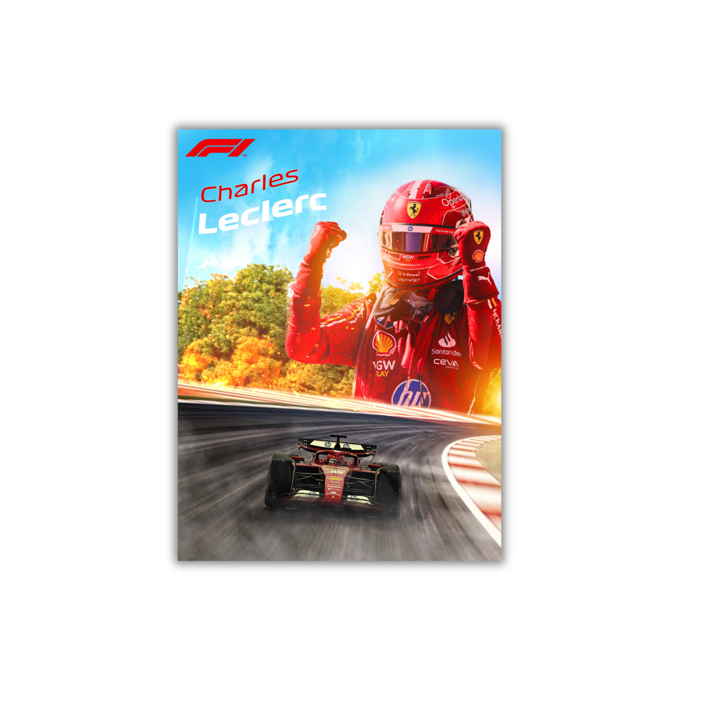 Scuderia Ferrari Formula 1 driver Charles Leclerc celebrating a race victory Formula 1 Poster #755