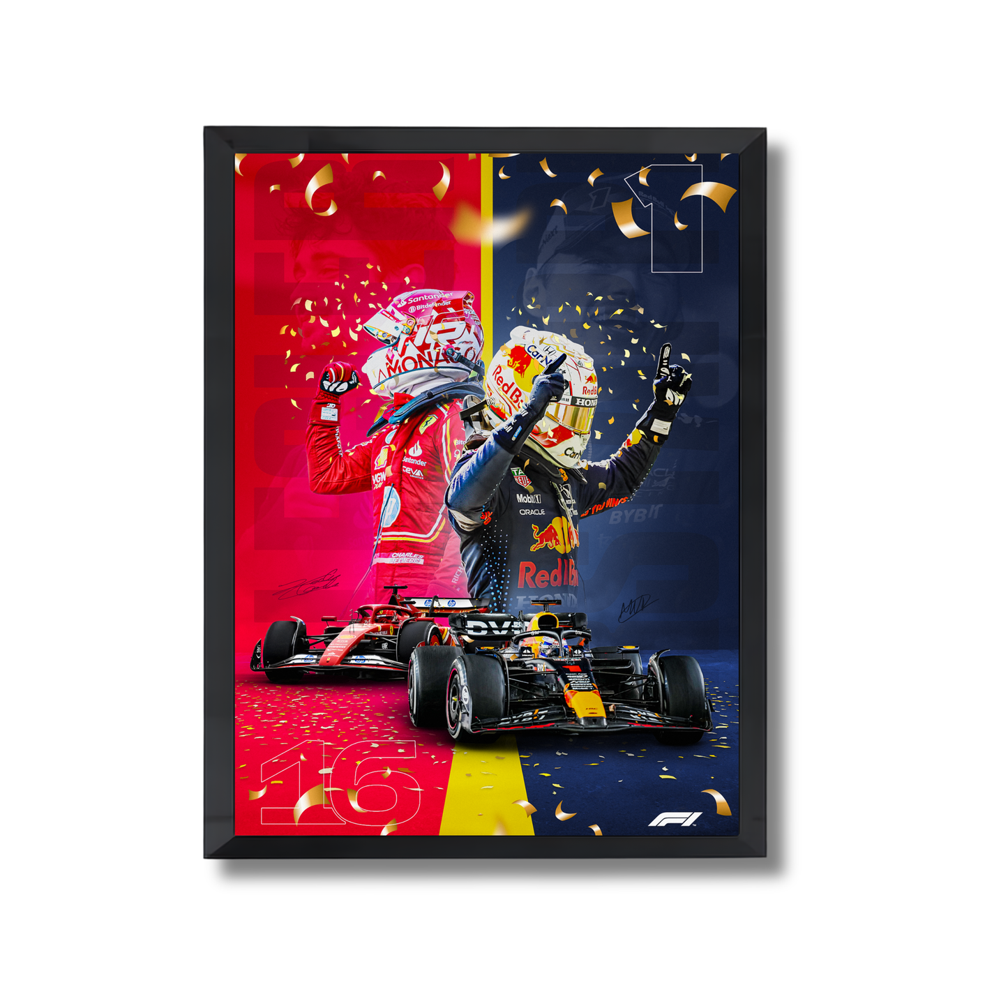 Oracle Red Bull Racing's Max Verstappen and Ferrari's Charles Leclerc. Formula 1 Poster #743