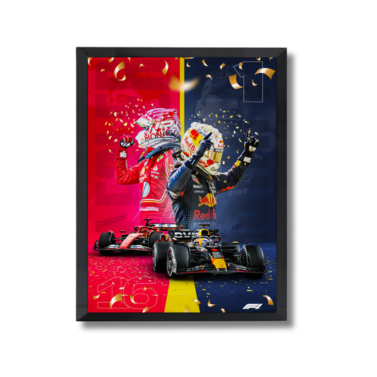 Oracle Red Bull Racing's Max Verstappen and Ferrari's Charles Leclerc. Formula 1 Poster #743
