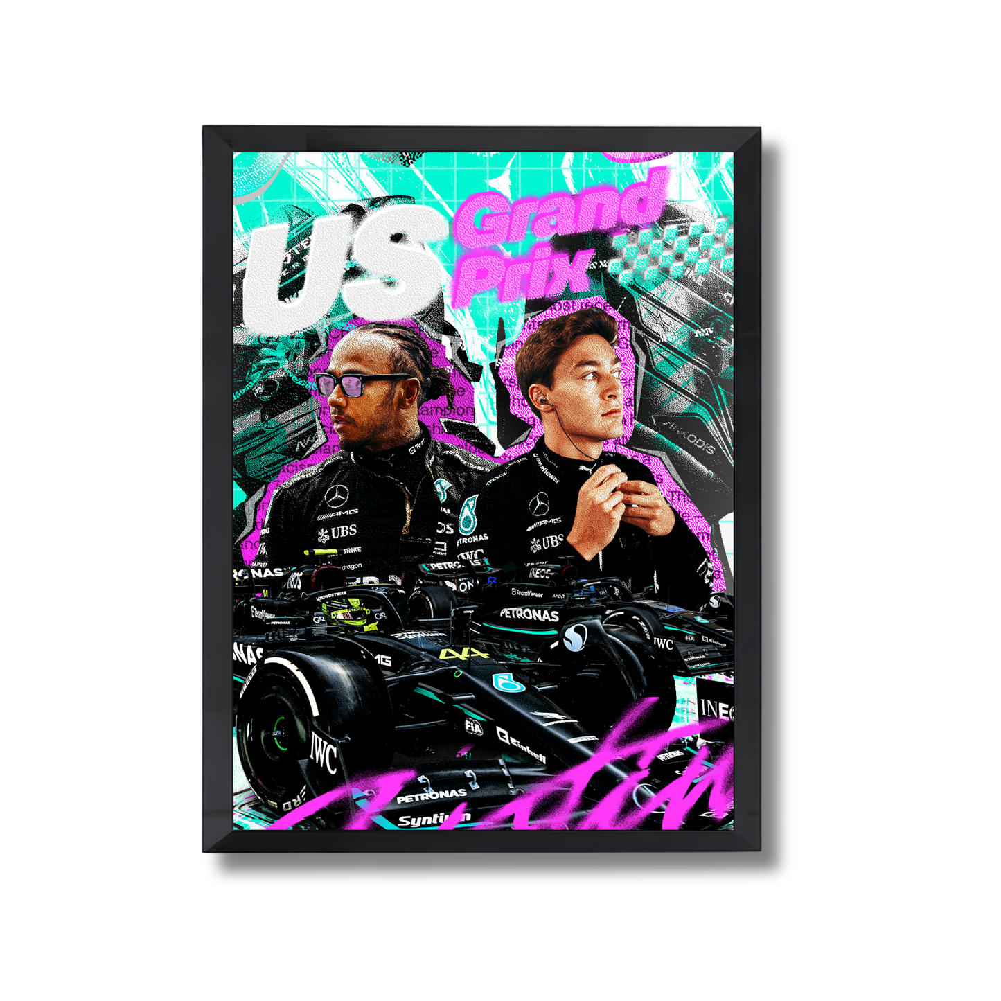 Mercedes-AMG PETRONAS F1 Team poster for the 2023 United States Grand Prix featuring drivers Lewis Hamilton and George Russell Formula 1 Poster #734