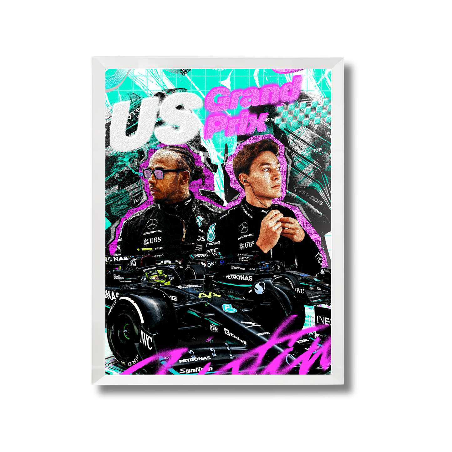 Mercedes-AMG PETRONAS F1 Team poster for the 2023 United States Grand Prix featuring drivers Lewis Hamilton and George Russell Formula 1 Poster #734