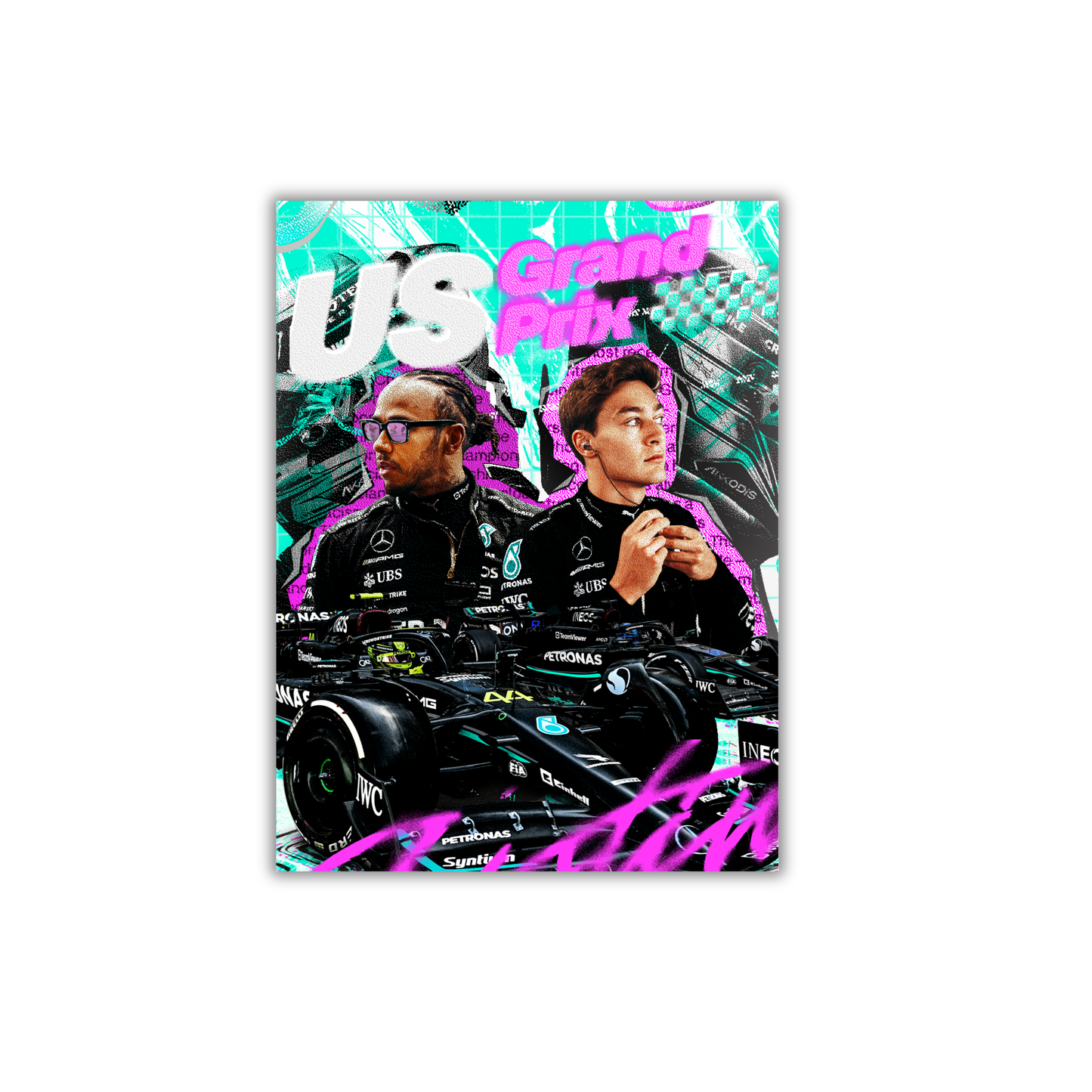 Mercedes-AMG PETRONAS F1 Team poster for the 2023 United States Grand Prix featuring drivers Lewis Hamilton and George Russell Formula 1 Poster #734