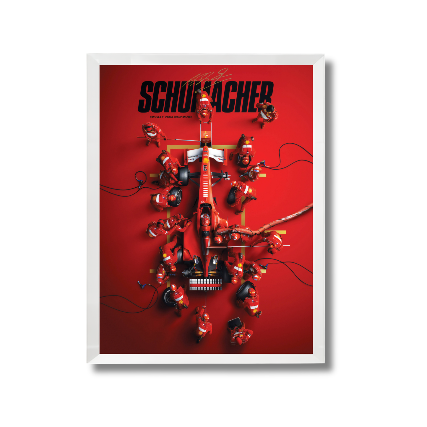 Michael Schumacher's iconic 2000 Japanese Grand Prix pit stop for Scuderia Ferrari. Formula 1 Poster #761