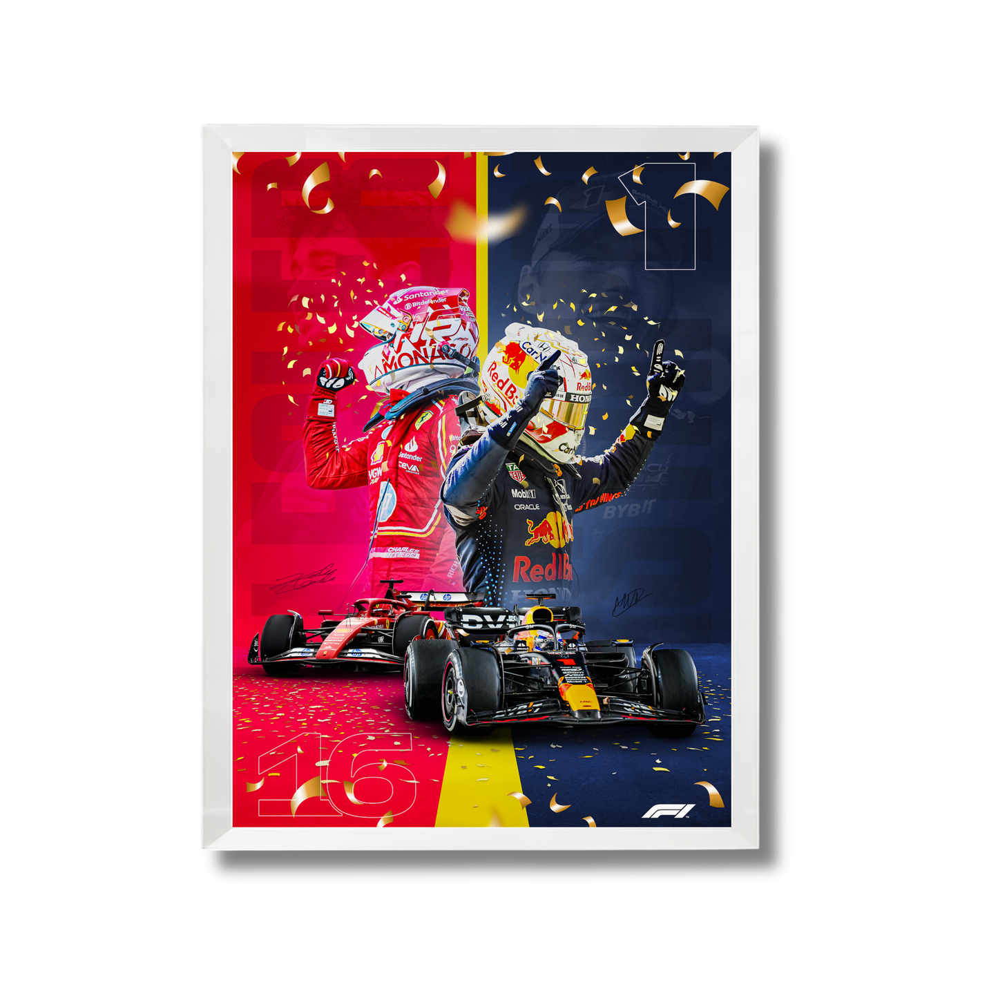 Oracle Red Bull Racing's Max Verstappen and Ferrari's Charles Leclerc. Formula 1 Poster #743