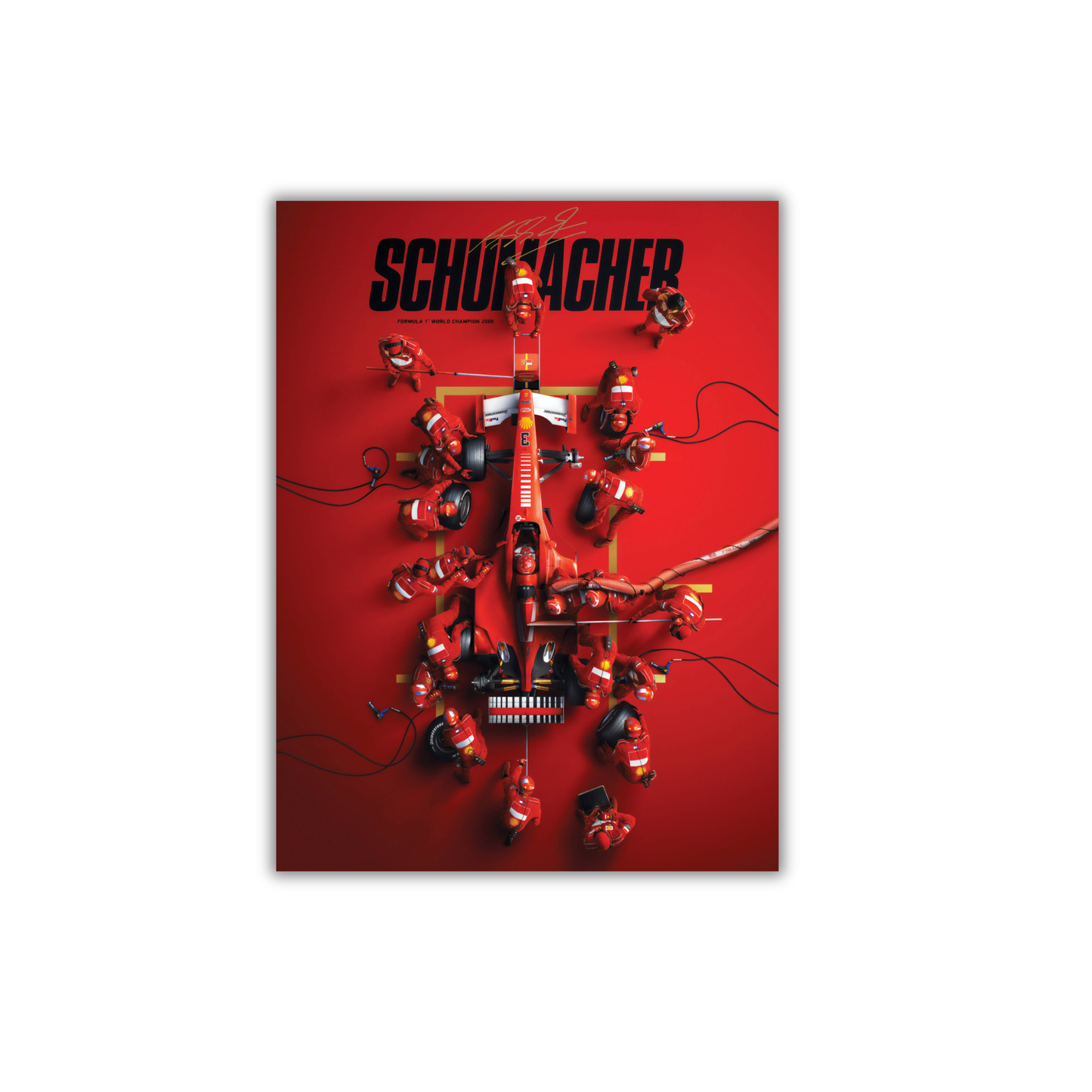Michael Schumacher's iconic 2000 Japanese Grand Prix pit stop for Scuderia Ferrari. Formula 1 Poster #761