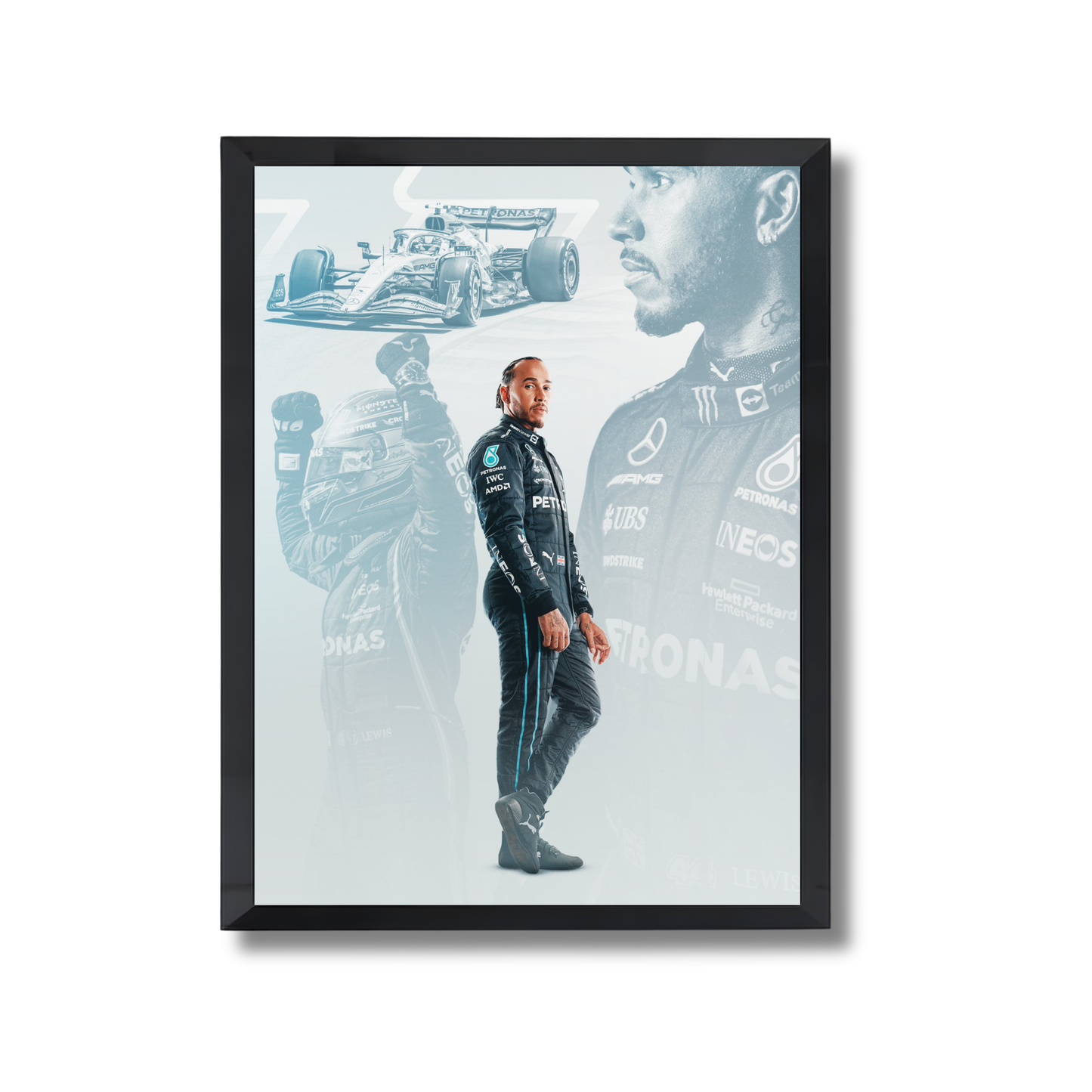 Lewis Hamilton wearing a black racing suit from the Mercedes-AMG PETRONAS F1 Team. Formula 1 Poster #738