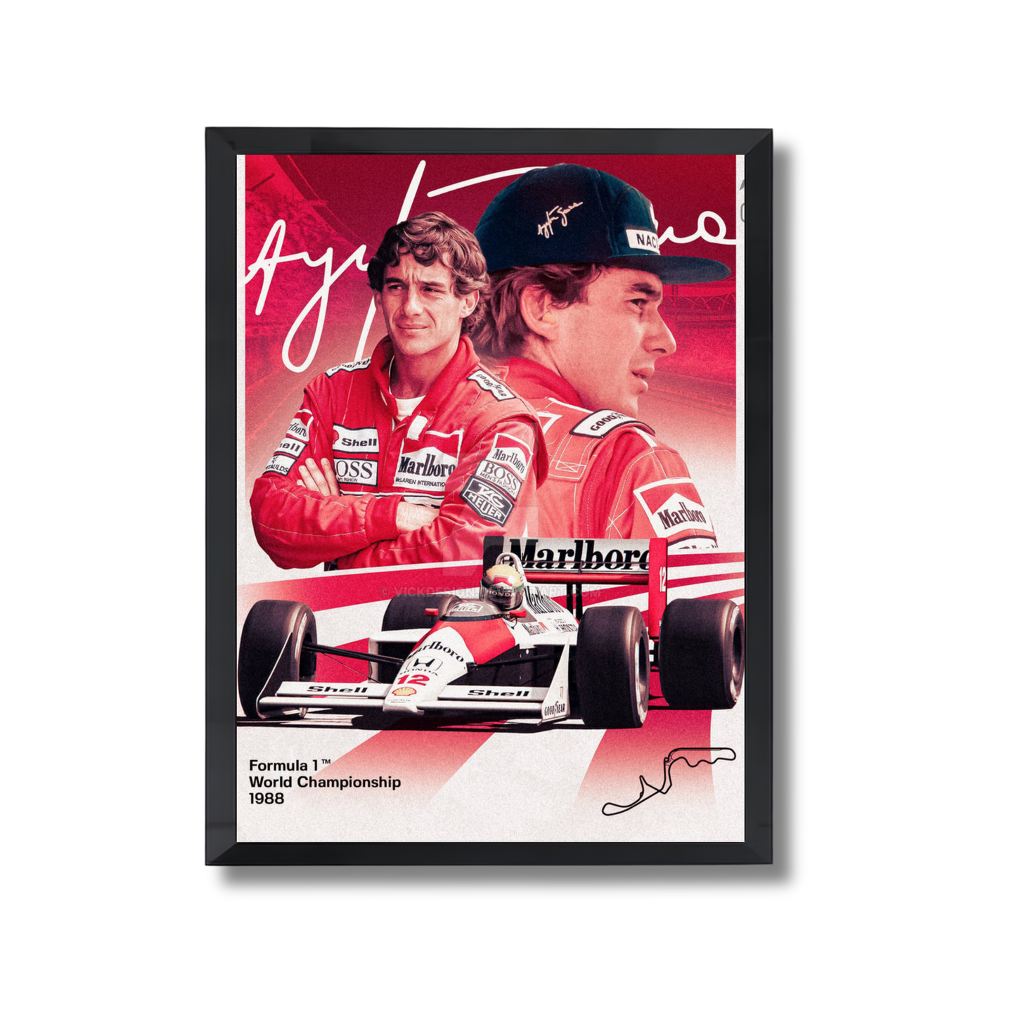 Ayrton Senna, a legendary Brazilian Formula 1 driver, created by artist VickDesign. Formula 1 Poster #763