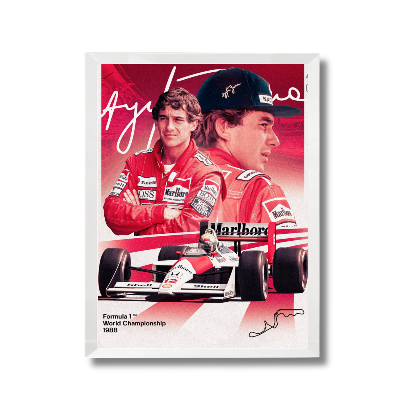 Ayrton Senna, a legendary Brazilian Formula 1 driver, created by artist VickDesign. Formula 1 Poster #763