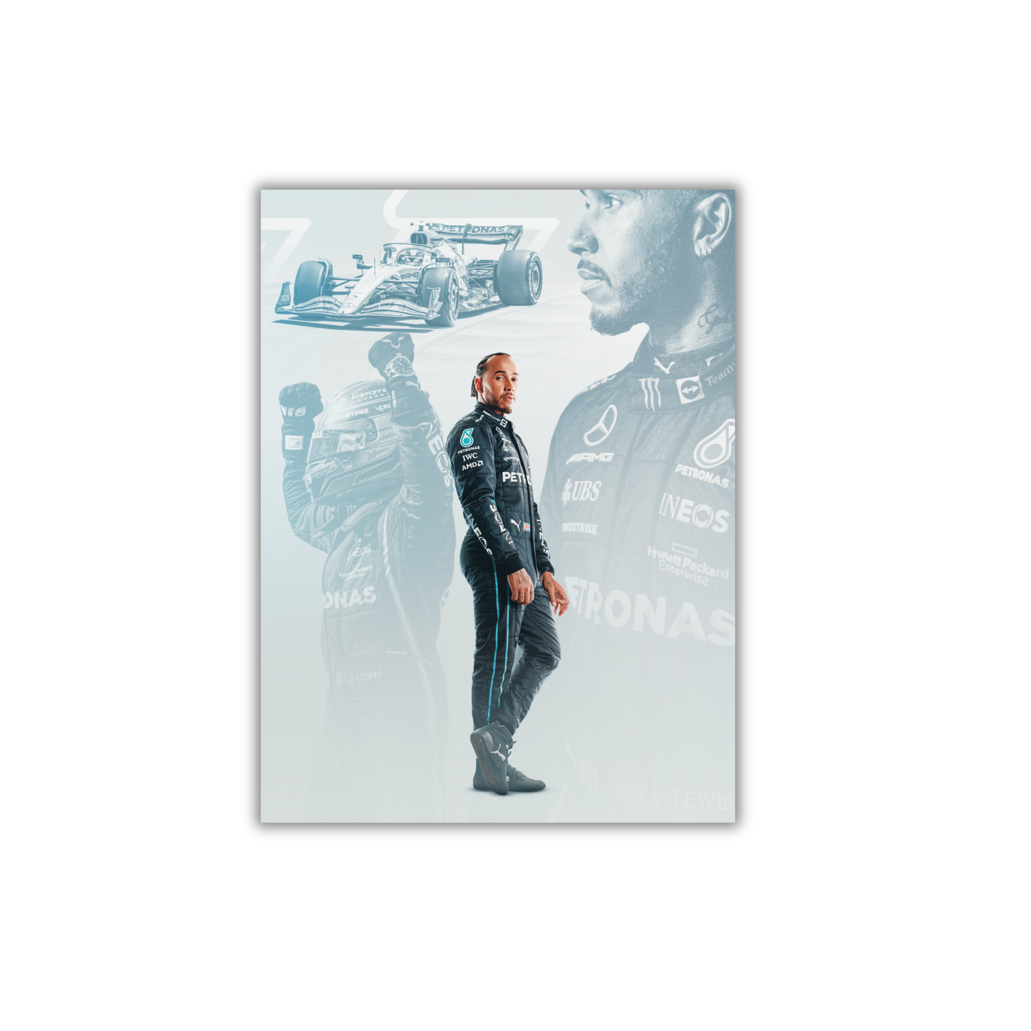 Lewis Hamilton wearing a black racing suit from the Mercedes-AMG PETRONAS F1 Team. Formula 1 Poster #738