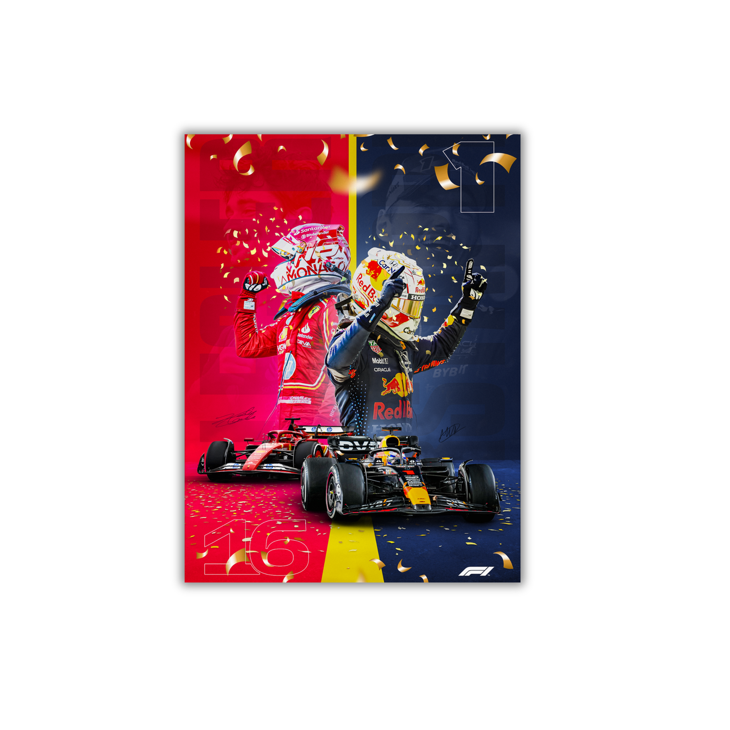 Oracle Red Bull Racing's Max Verstappen and Ferrari's Charles Leclerc. Formula 1 Poster #743