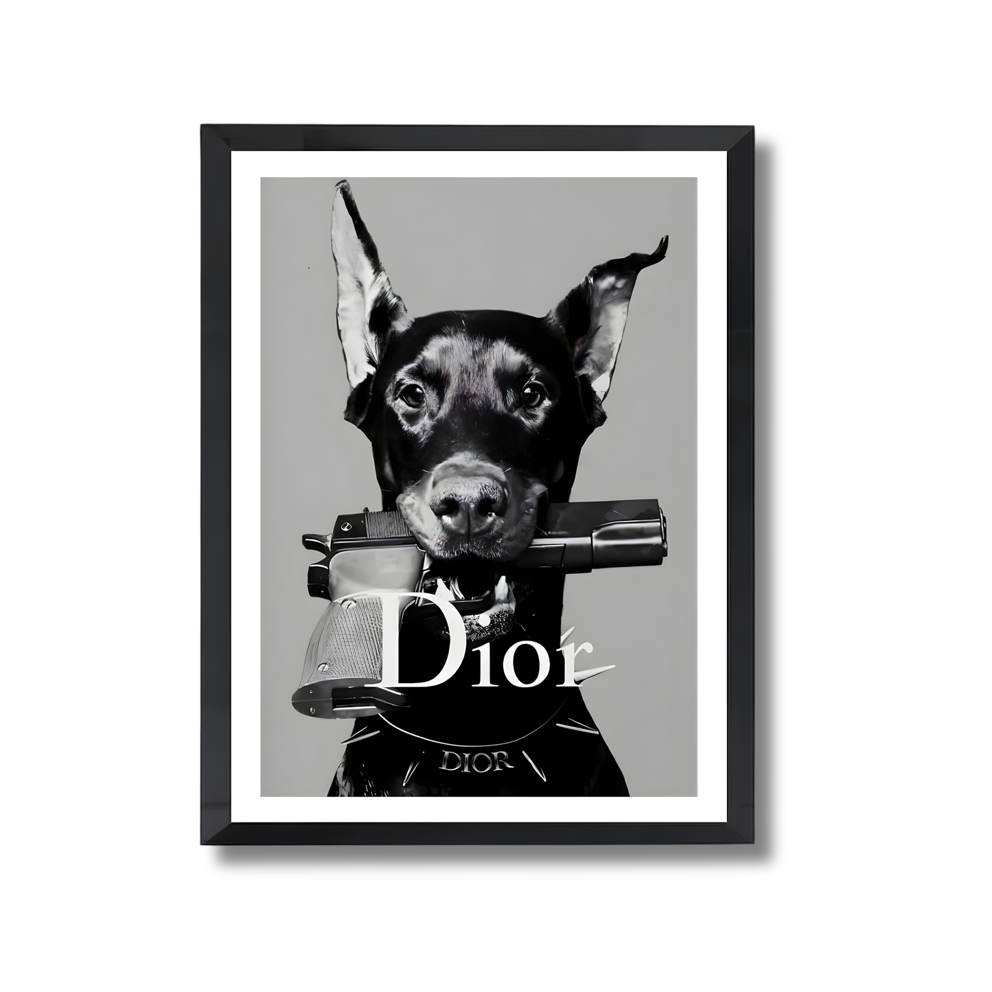 Doberman with Gun and Dior Logo  Girly Poster #449