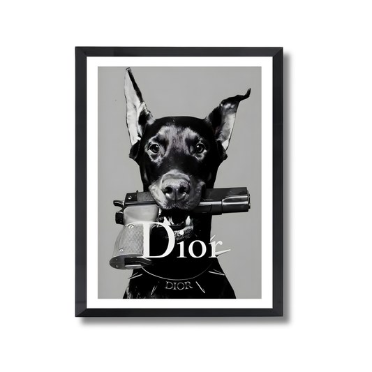 Doberman with Gun and Dior Logo  Girly Poster #449