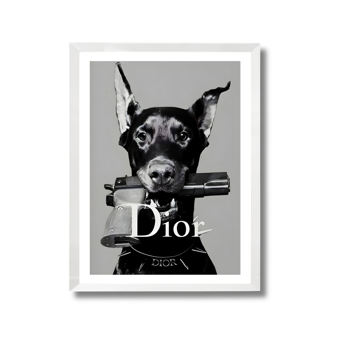 Doberman with Gun and Dior Logo  Girly Poster #449