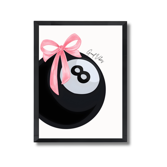 black eight-ball with a feminine pink ribbon bow Girly Poster #470