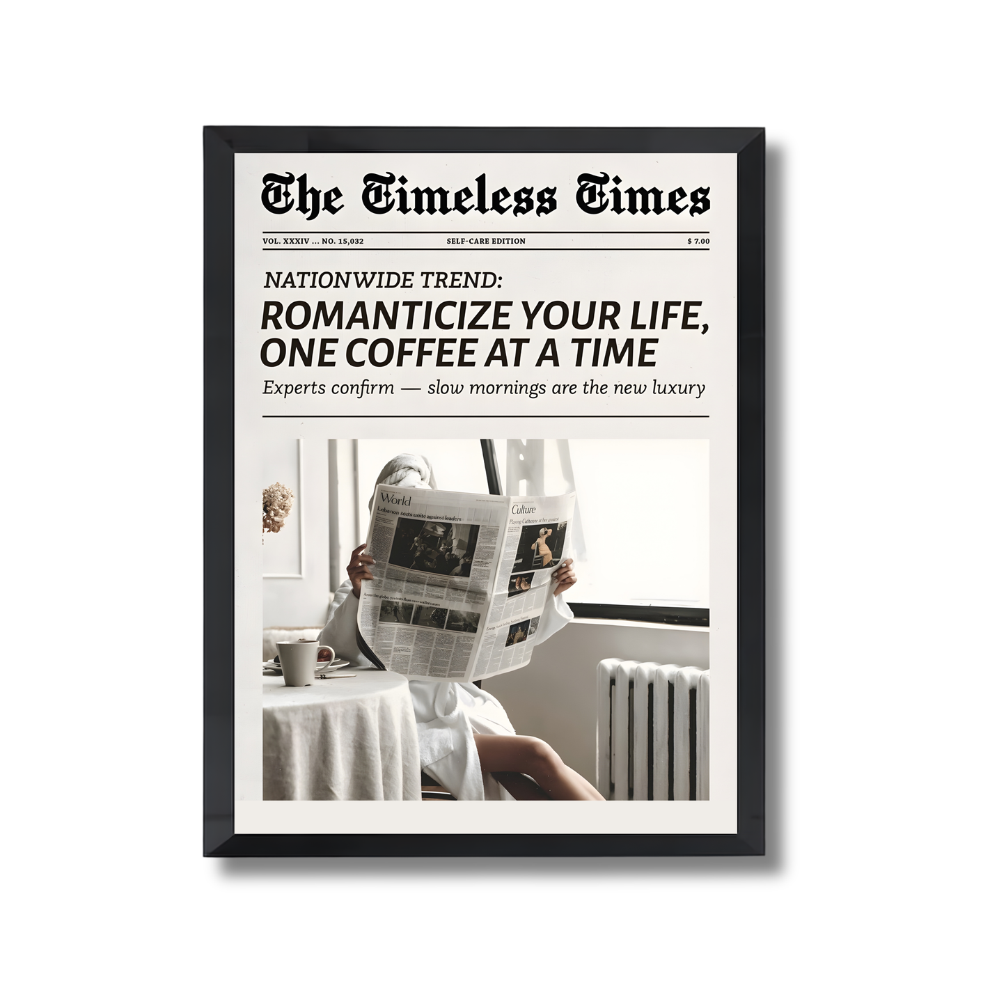 Coffee Black And White Trendy Newspaper Girly Poster #507