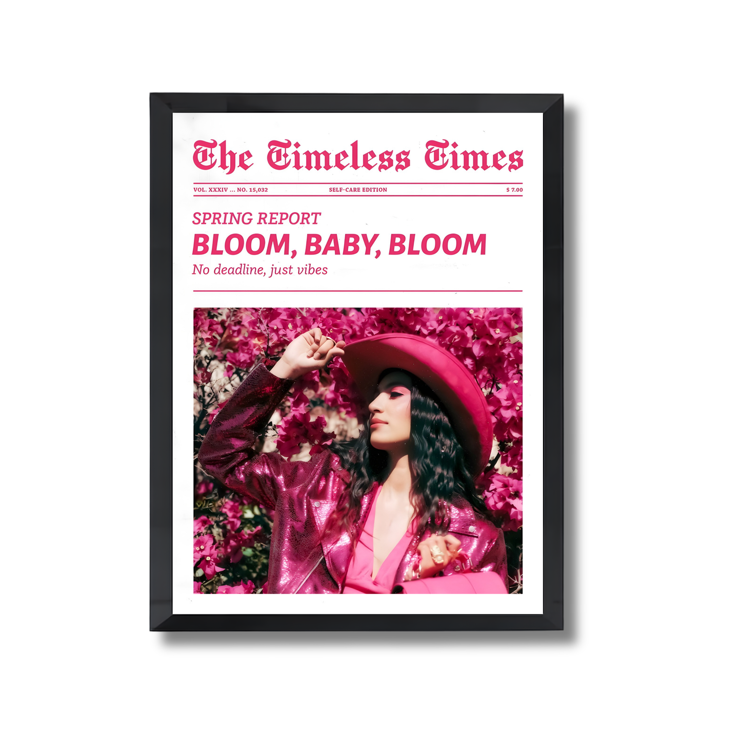 vintage-style "Timeless Times" newspaper poster art print featuring a pink cowgirl aesthetic Girly Poster #508
