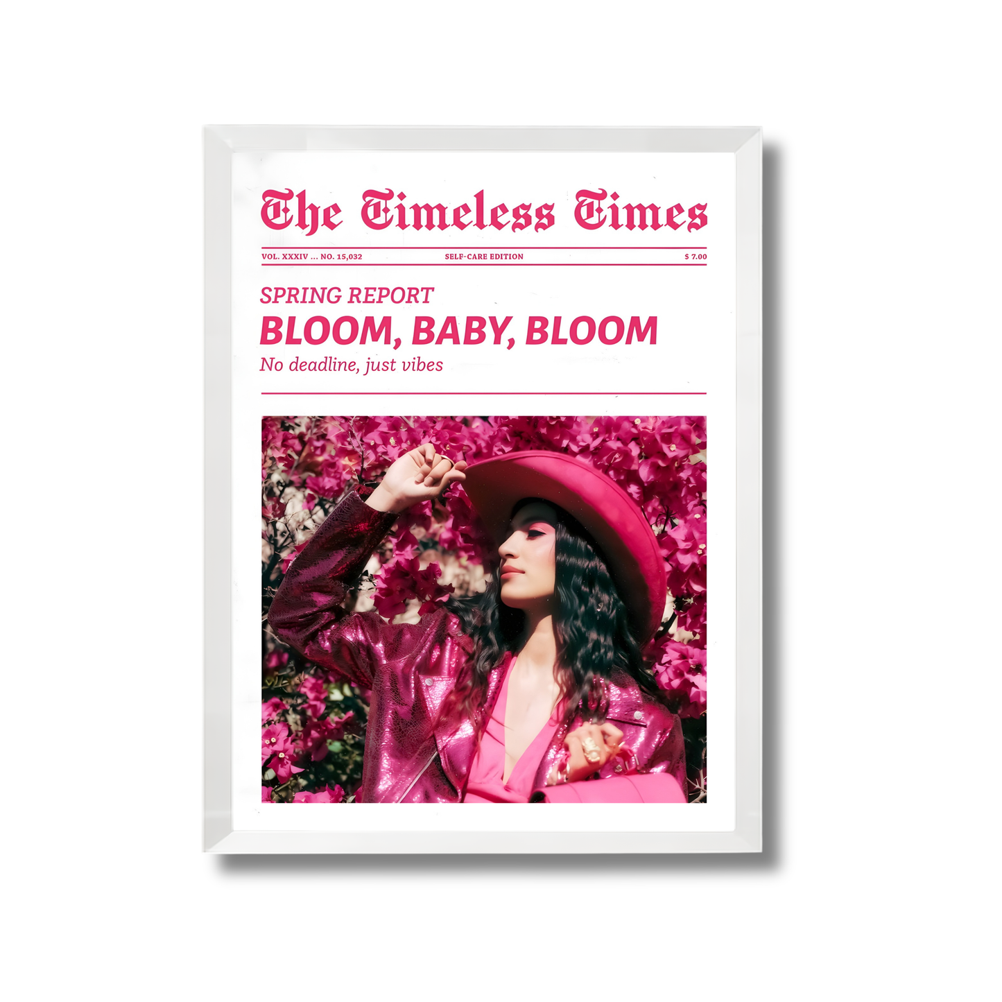 vintage-style "Timeless Times" newspaper poster art print featuring a pink cowgirl aesthetic Girly Poster #508