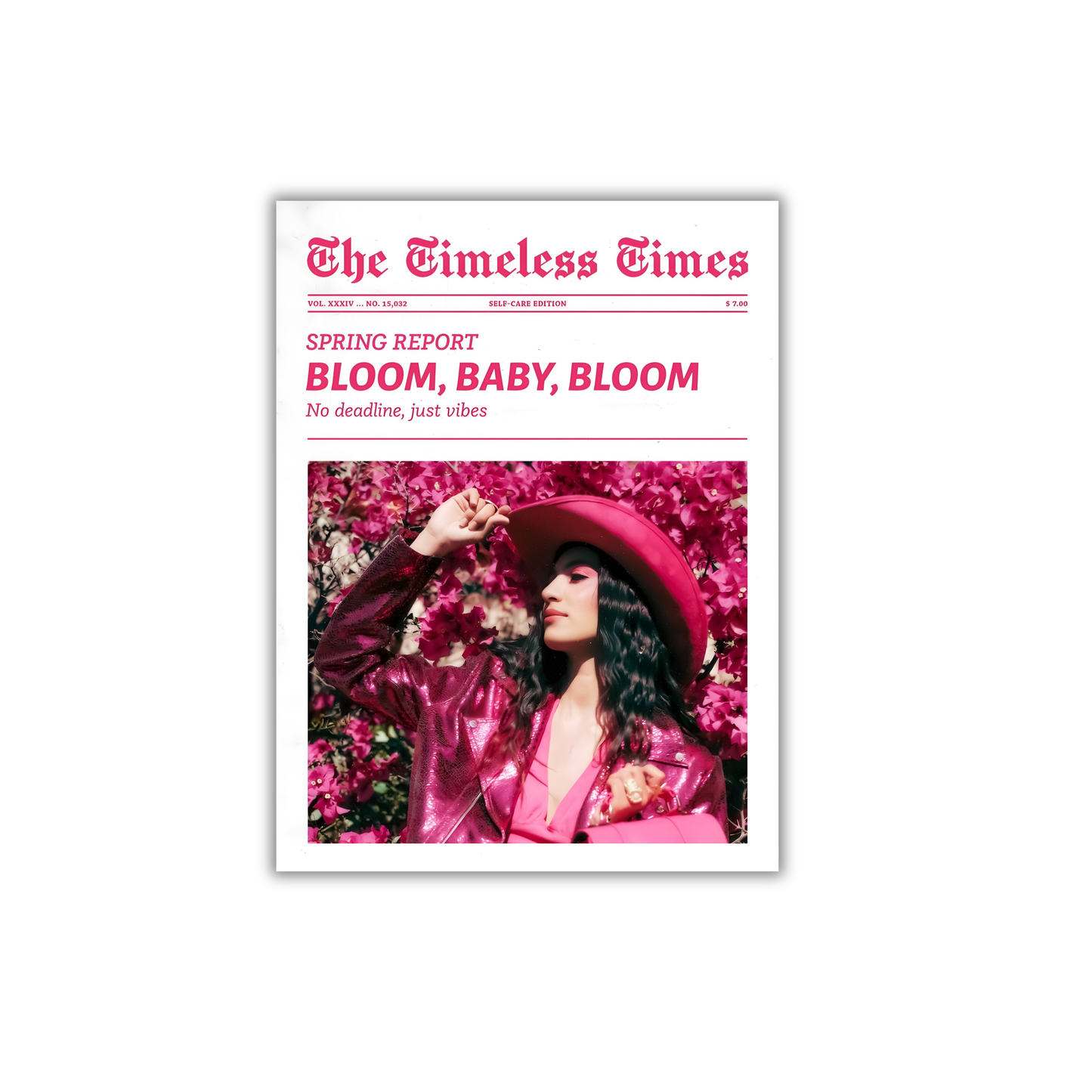 vintage-style "Timeless Times" newspaper poster art print featuring a pink cowgirl aesthetic Girly Poster #508