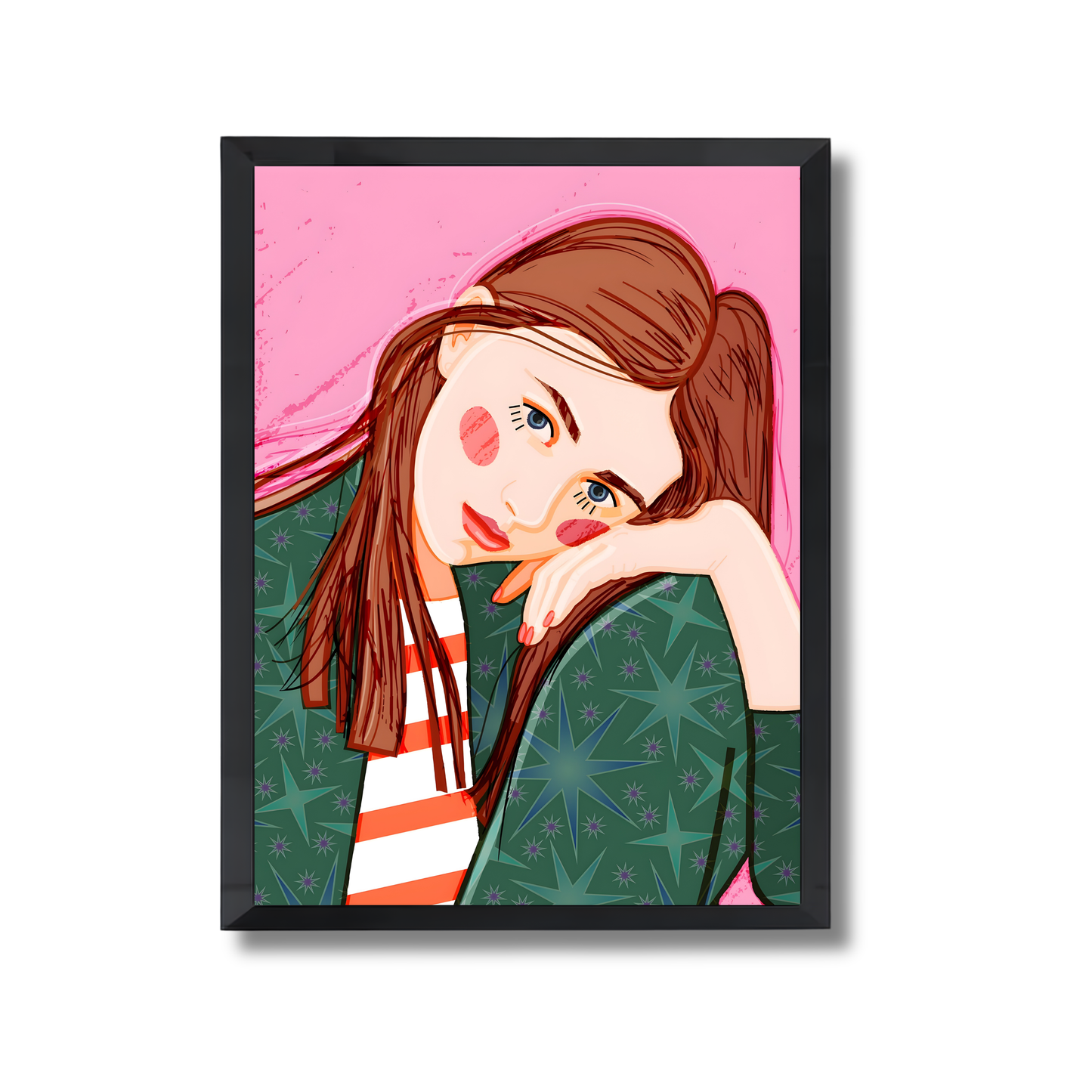 Cute Thoughtful Girl Poster Green Pajamas Girly Poster #512