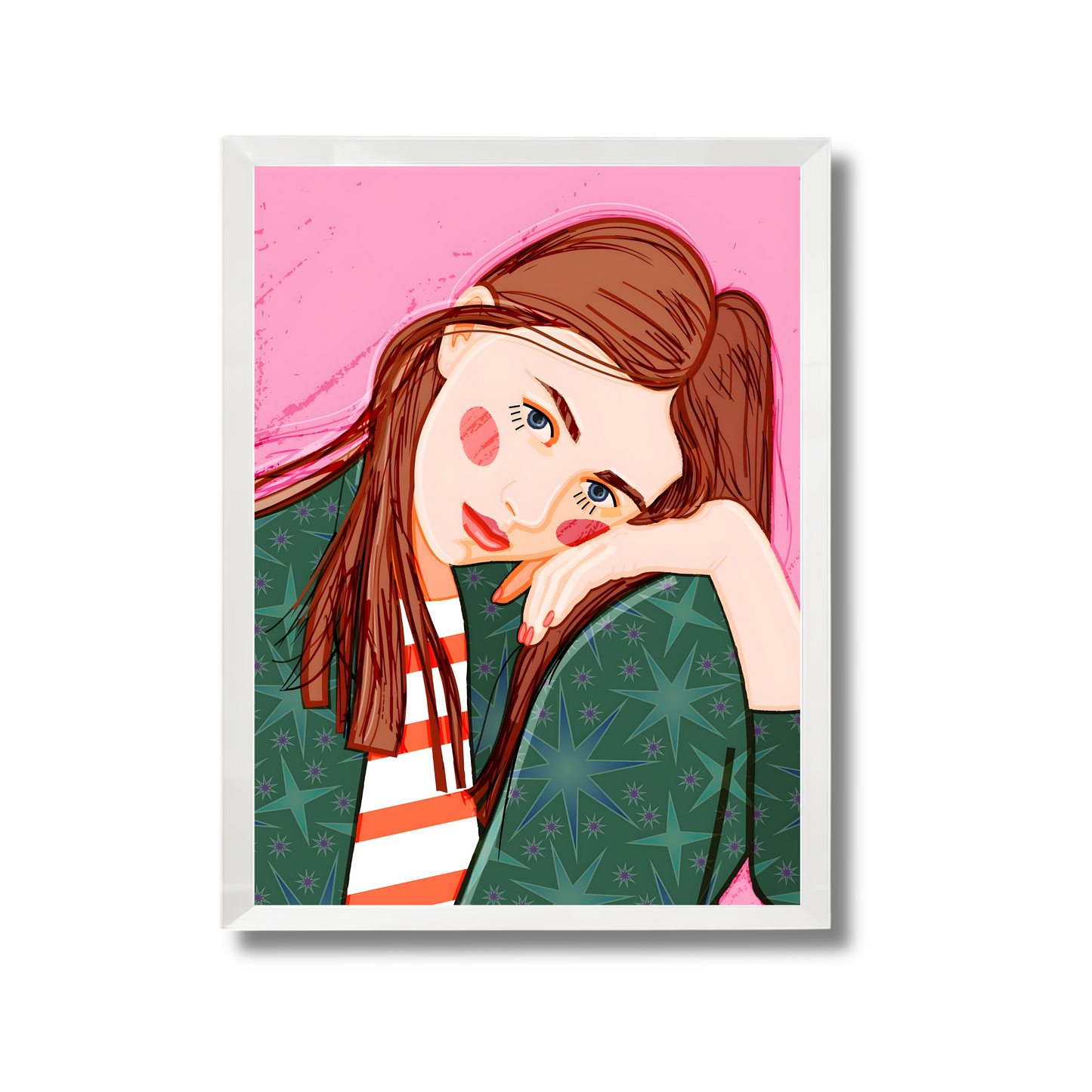 Cute Thoughtful Girl Poster Green Pajamas Girly Poster #512