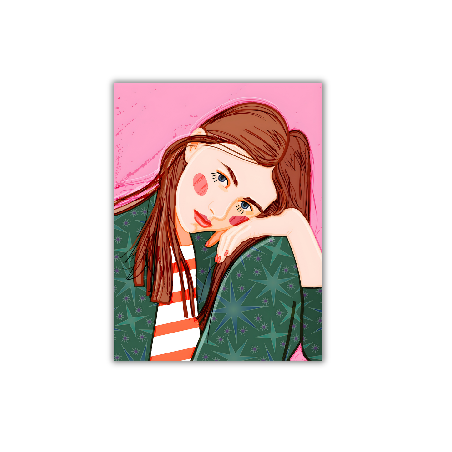 Cute Thoughtful Girl Poster Green Pajamas Girly Poster #512