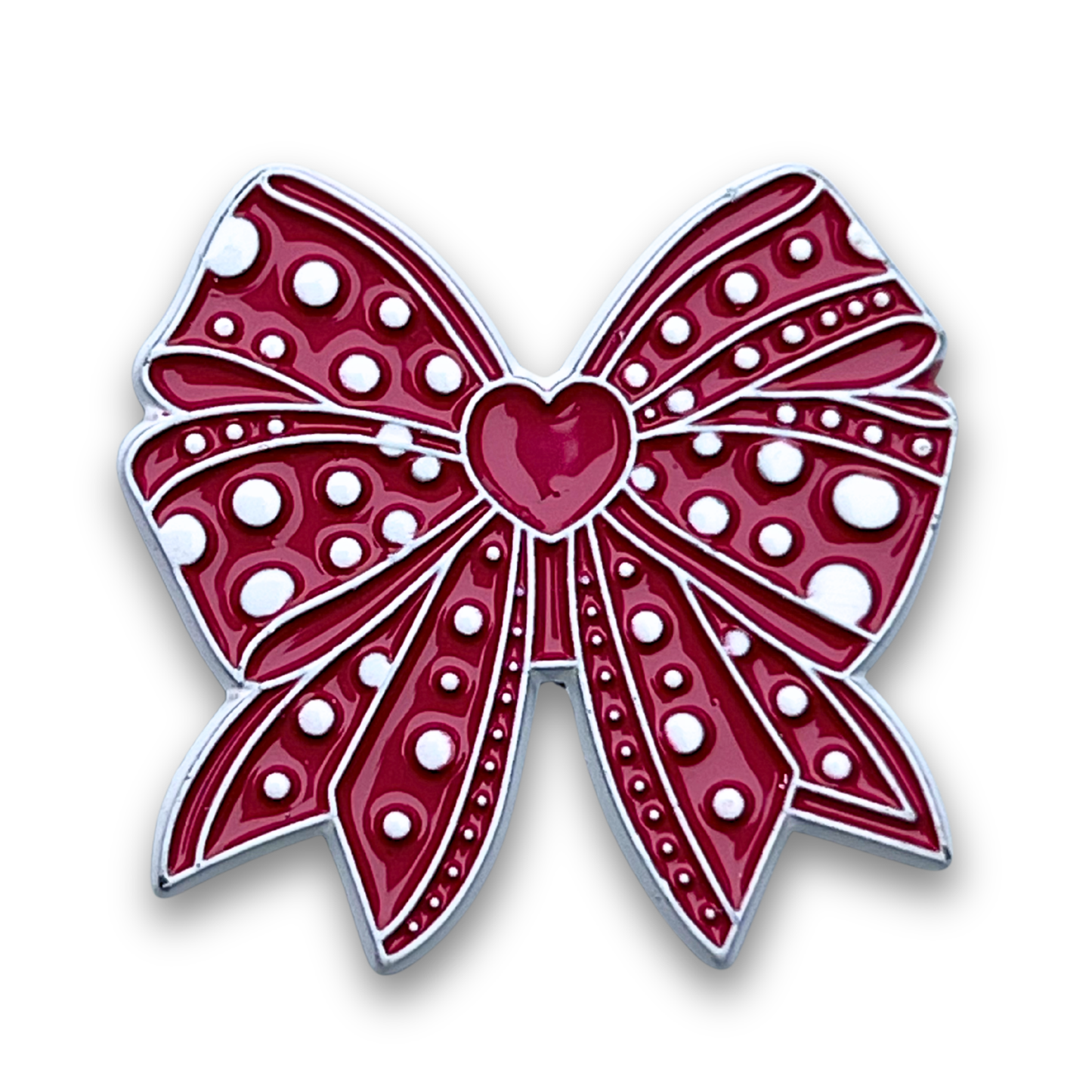 red and white polka dot enamel bow Metal Phone Sticker With 3M Sticky Backing